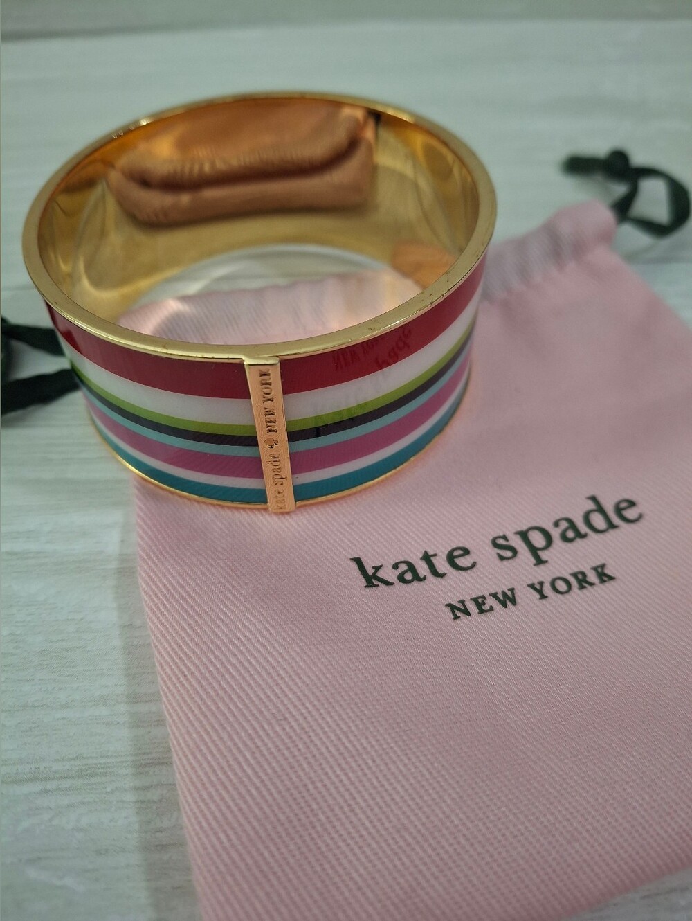 Kate Spade Beach Stripe Multicolor Enamel Wide Bangle Bracelet